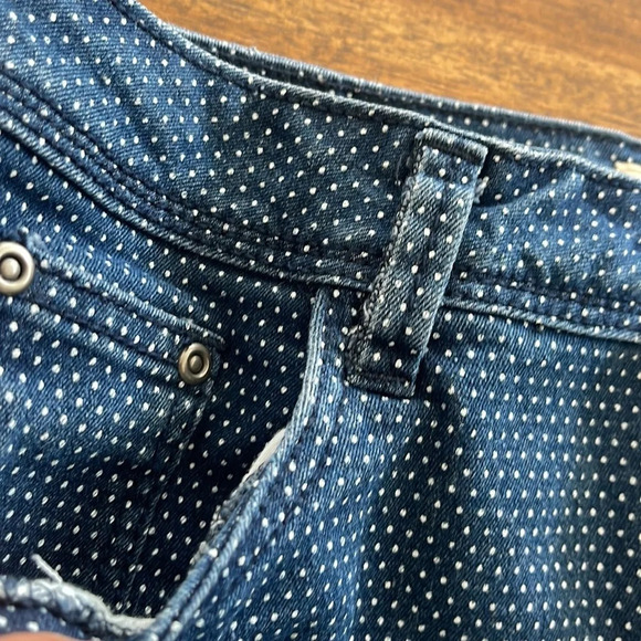 Earl Jean mini Skirt Womens 8 Navy Blue Polka Dot A Line Front Zip light stretch - Picture 9 of 12